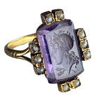 Bague en or 18 carats, intaille : profil d’homme romain serti de perles fines - Castafiore