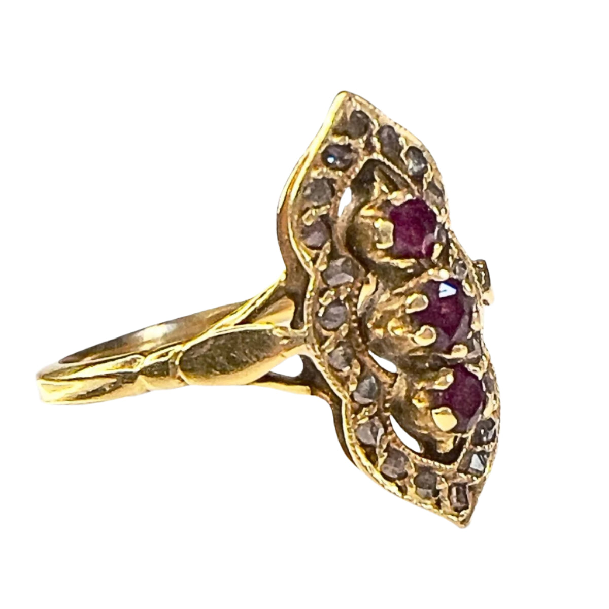BAGUE EN OR 18K DÉBUT DU 20e SIÈCLE (1900) avec DIAMANTS et RUSSETS - Castafiore
