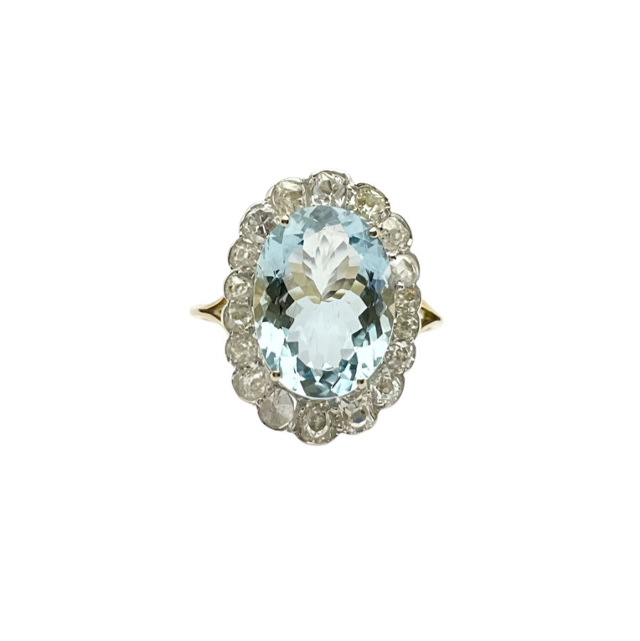 Bague en or 18KT avec aigue - marine et diamants naturels, époque 1950. - Castafiore