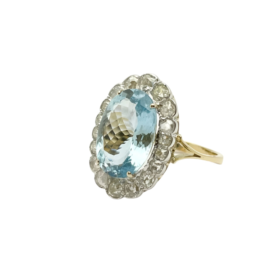 Bague en or 18KT avec aigue - marine et diamants naturels, époque 1950. - Castafiore
