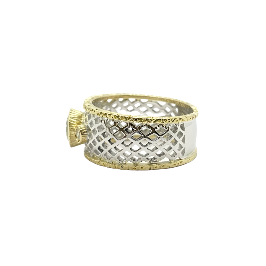 Bague en or 18KT avec diamant central ct 0.91 VS L et diamants latéraux. - Castafiore