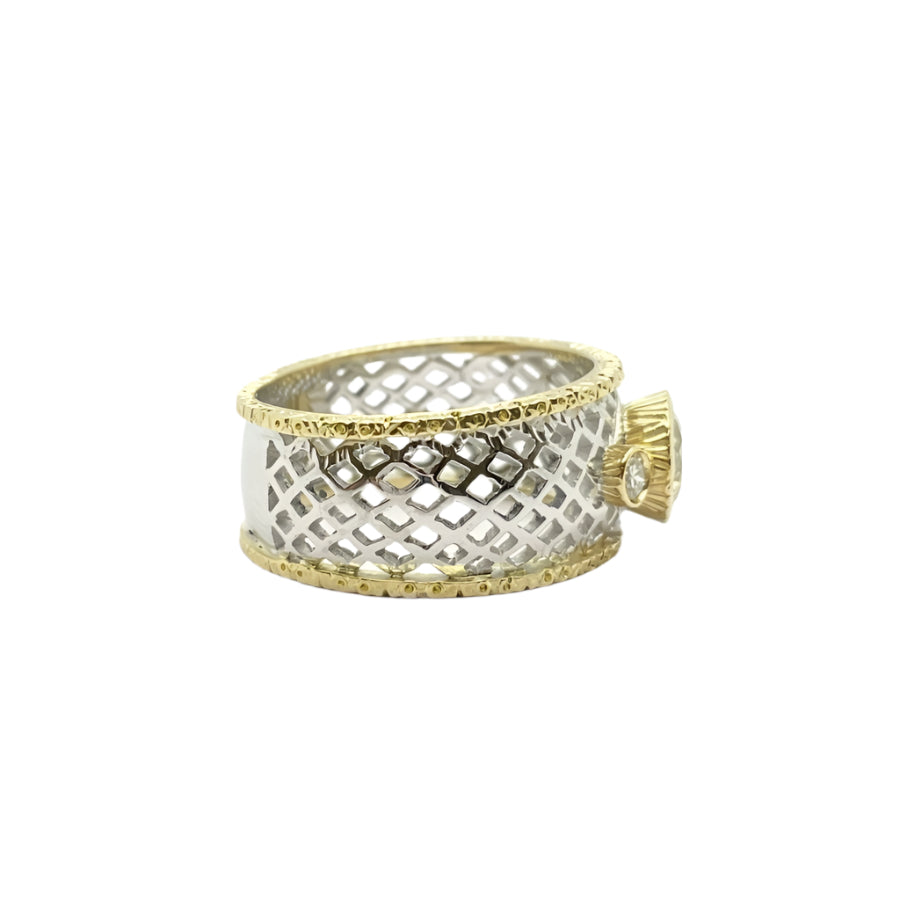 Bague en or 18KT avec diamant central ct 0.91 VS L et diamants latéraux. - Castafiore