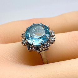 Bague en or blanc 18 carats, aigue marine et diamants - Castafiore