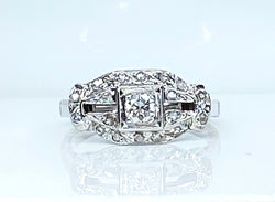 Bague en or blanc 18 carats et diamants Art Deco - Castafiore
