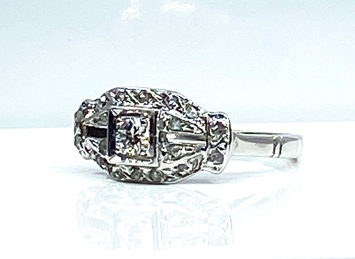 Bague en or blanc 18 carats et diamants Art Deco - Castafiore