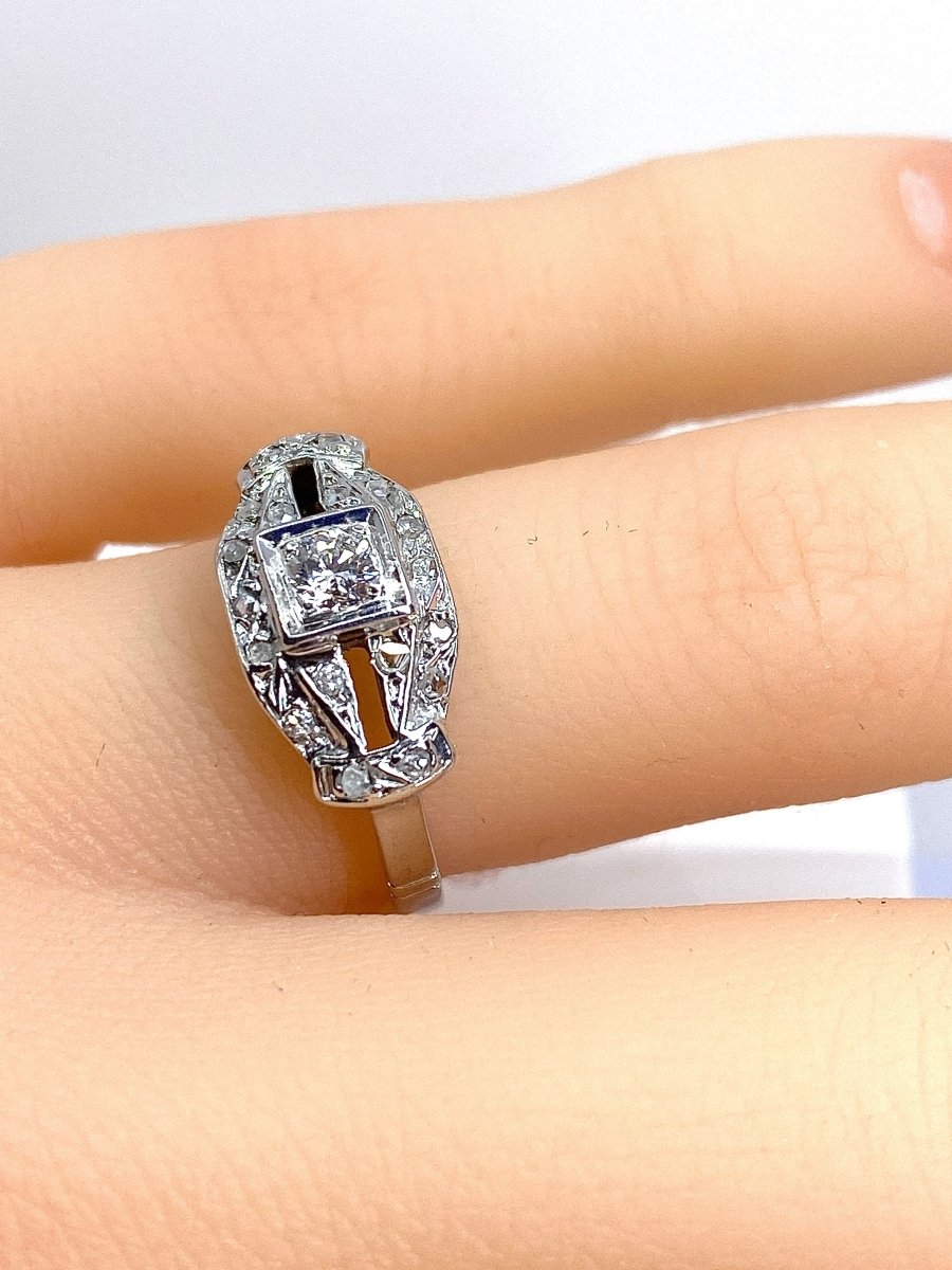 Bague en or blanc 18 carats et diamants Art Deco - Castafiore