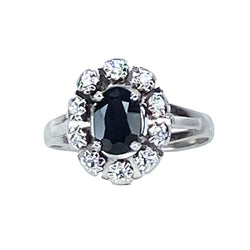 Bague en or blanc 18 carats, saphir et diamants - Castafiore
