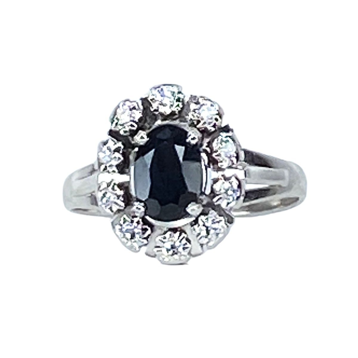 Bague en or blanc 18 carats, saphir et diamants - Castafiore