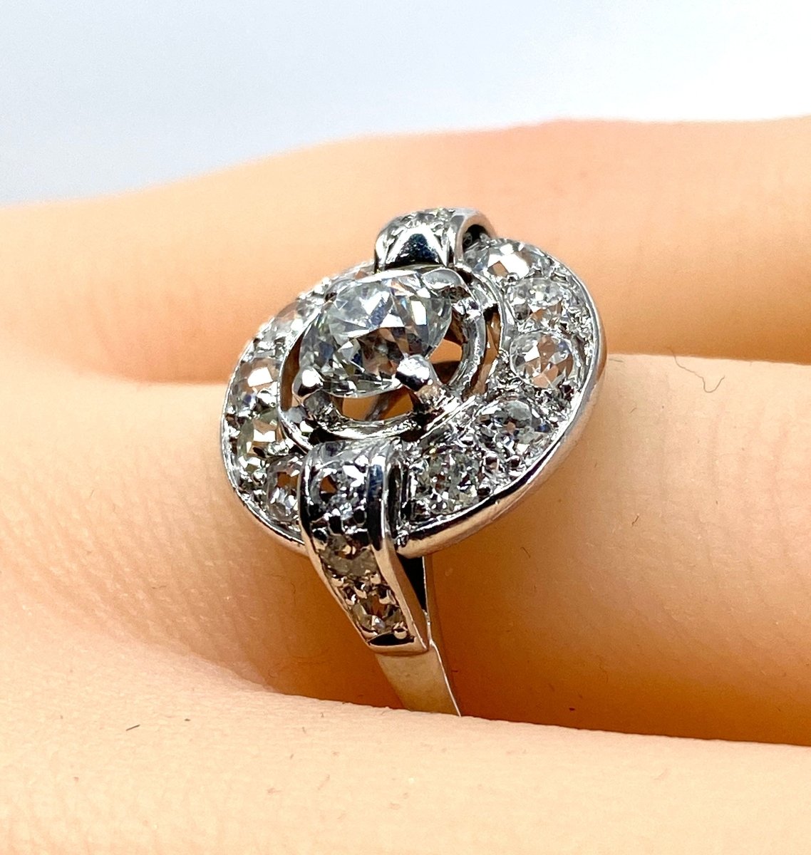 Bague en or blanc 18 carats sertie de diamants, époque 1900/1930 - Castafiore