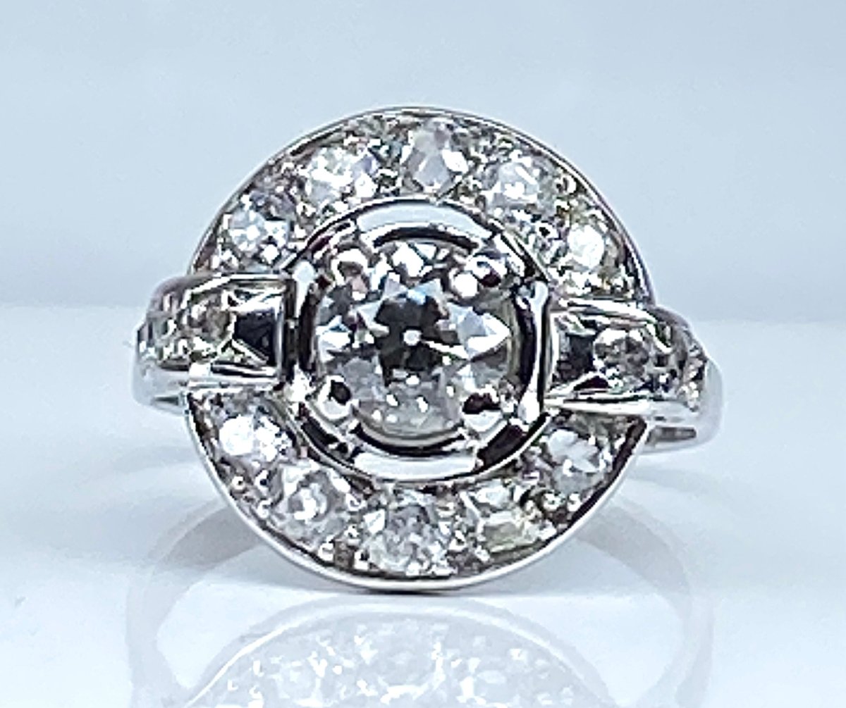 Bague en or blanc 18 carats sertie de diamants, époque 1900/1930 - Castafiore