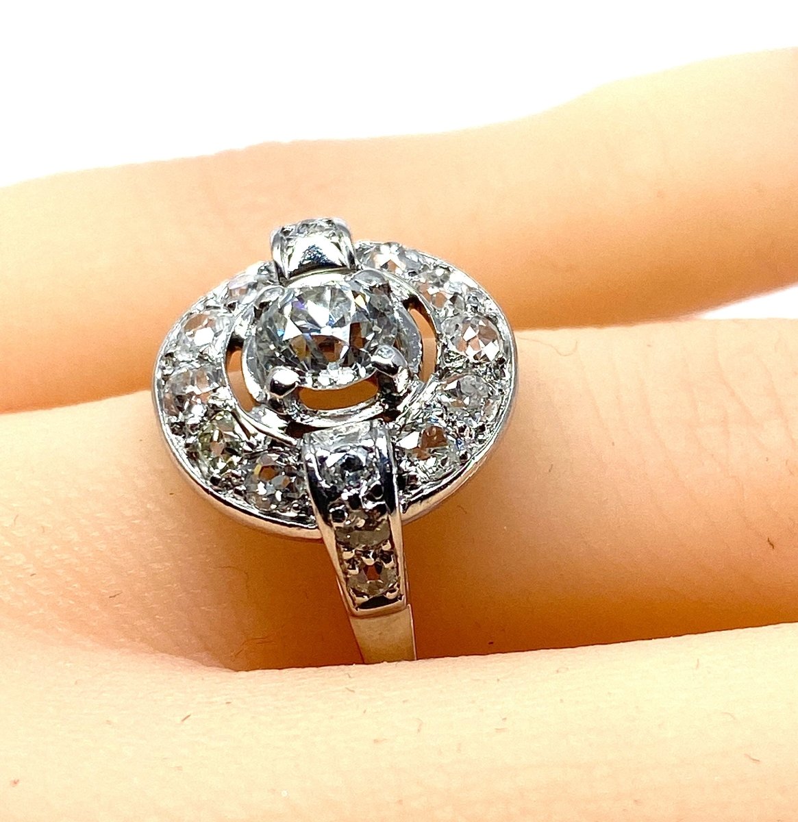 Bague en or blanc 18 carats sertie de diamants, époque 1900/1930 - Castafiore