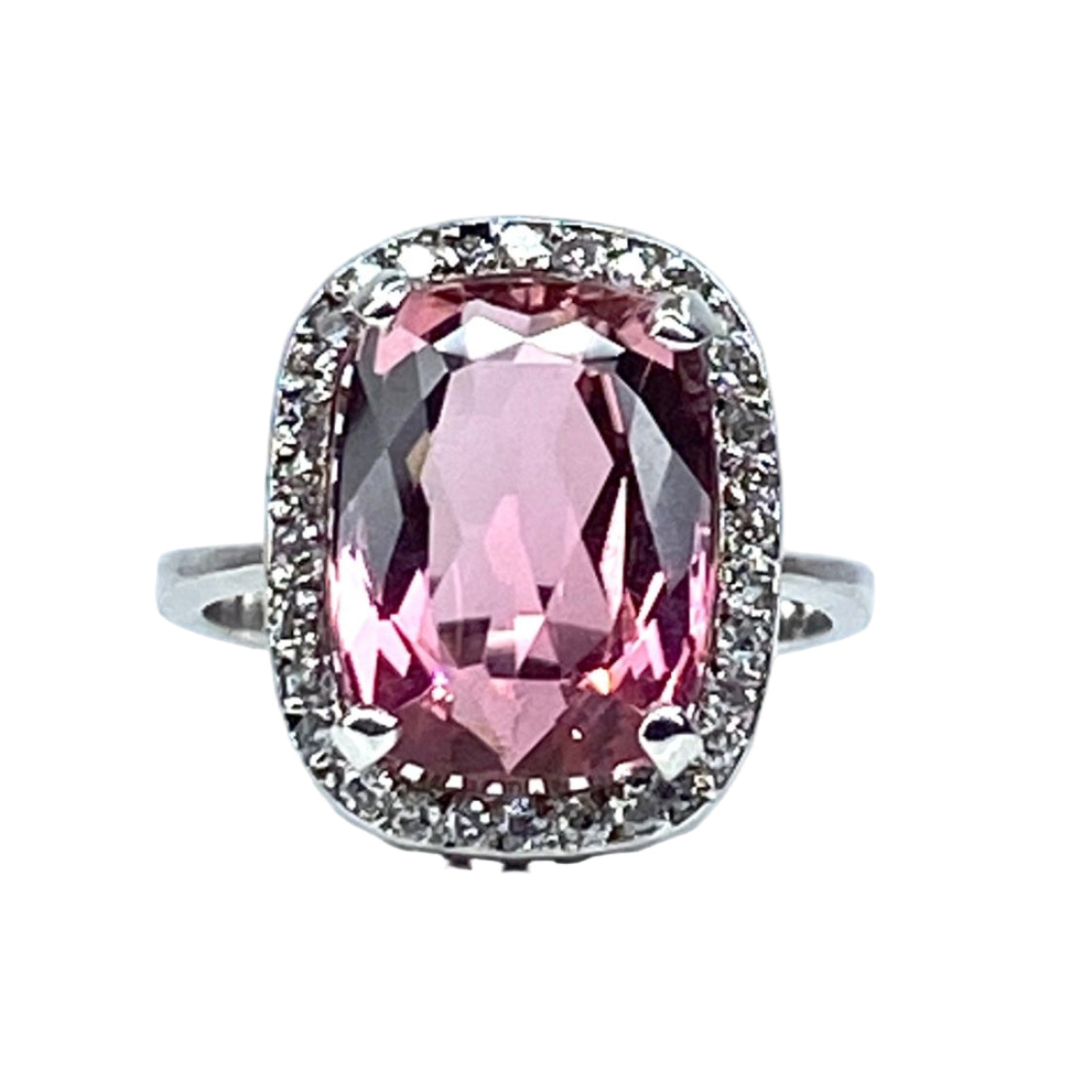 Bague en or blanc 18 carats, tourmaline rose et diamants - Castafiore