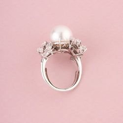 Bague en or blanc 18K perle et diamants - Castafiore