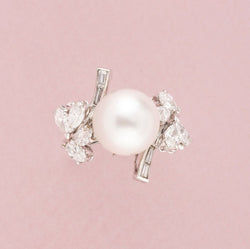 Bague en or blanc 18K perle et diamants - Castafiore