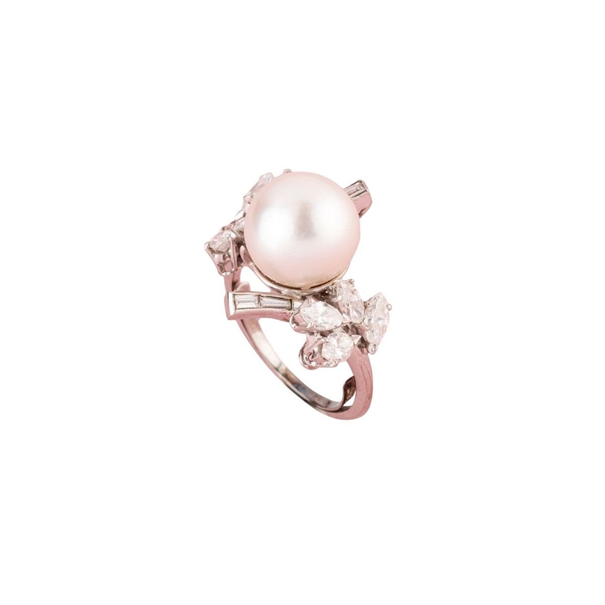 Bague en or blanc 18K perle et diamants - Castafiore