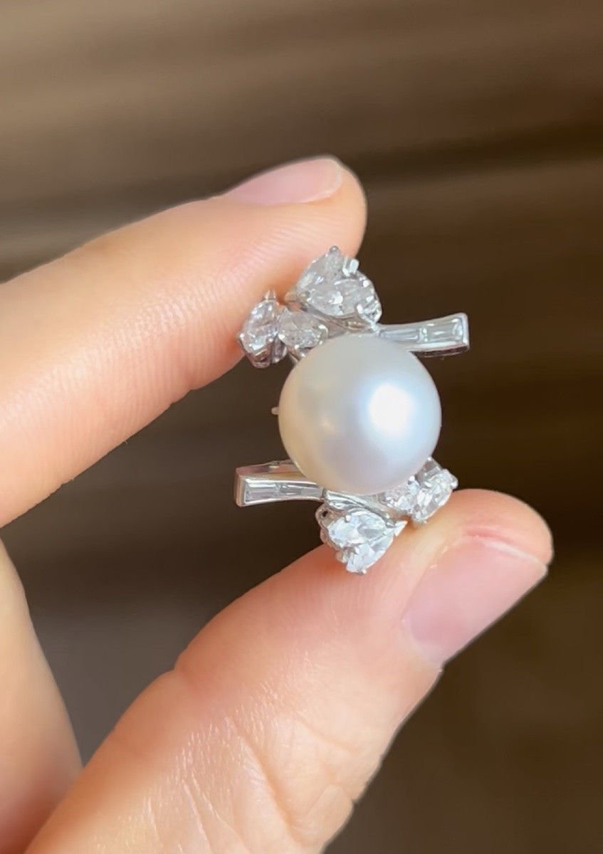 Bague en or blanc 18K perle et diamants - Castafiore