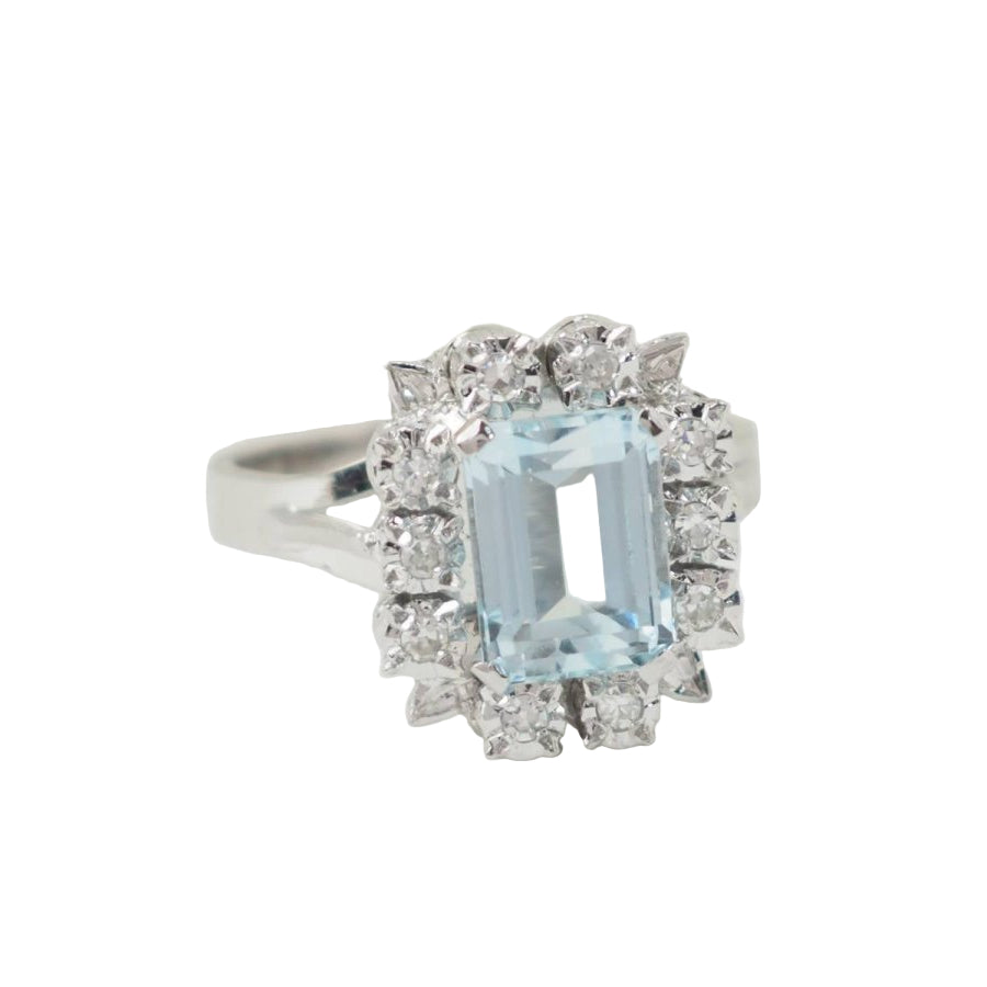 Bague en or blanc, aigue marine et diamants - Castafiore