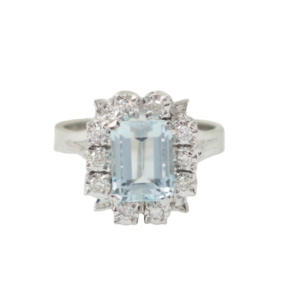 Bague en or blanc, aigue marine et diamants - Castafiore