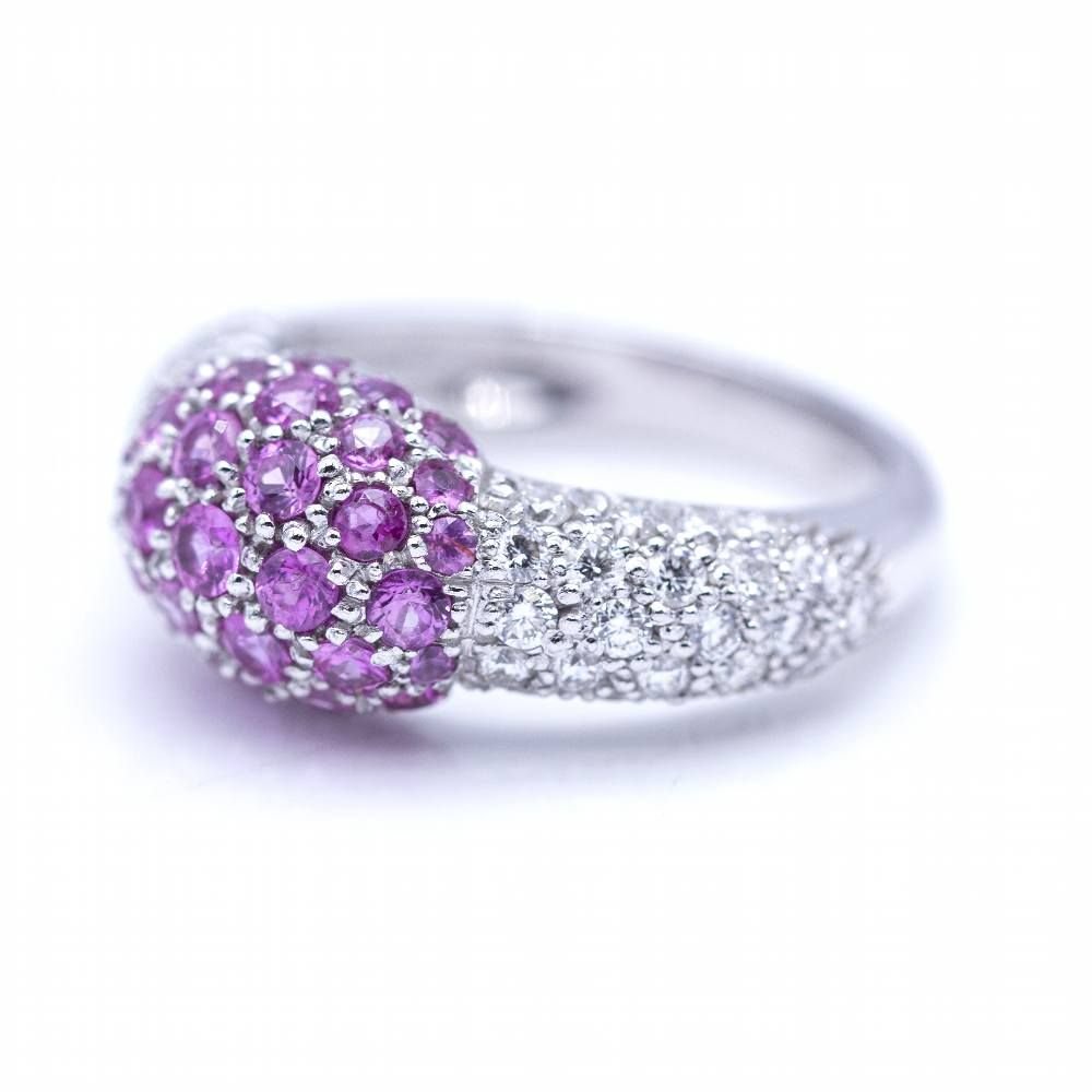 Bague en or blanc avec diamants et saphirs roses - Castafiore