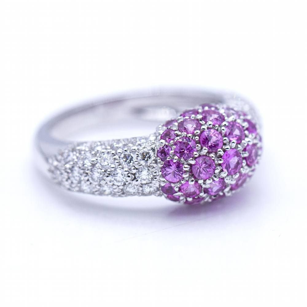Bague en or blanc avec diamants et saphirs roses - Castafiore