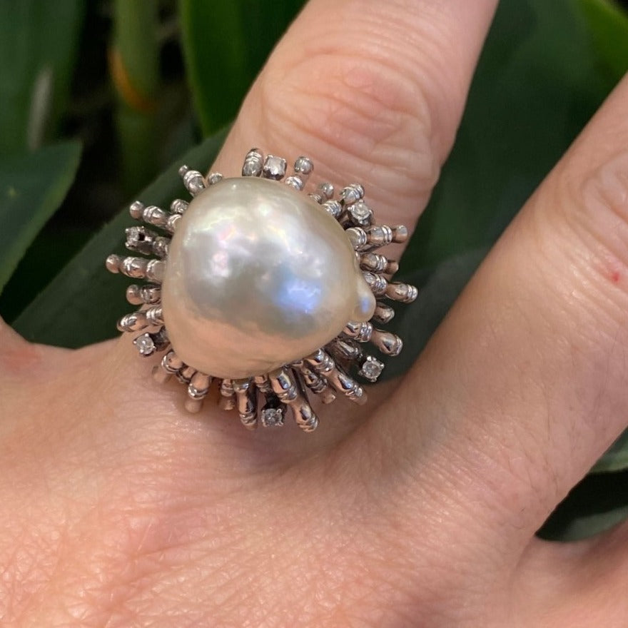 Bague en or blanc avec perle australienne - Castafiore