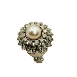 Bague en or blanc, diamants, et perle - Castafiore