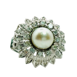 Bague en or blanc, diamants, et perle - Castafiore