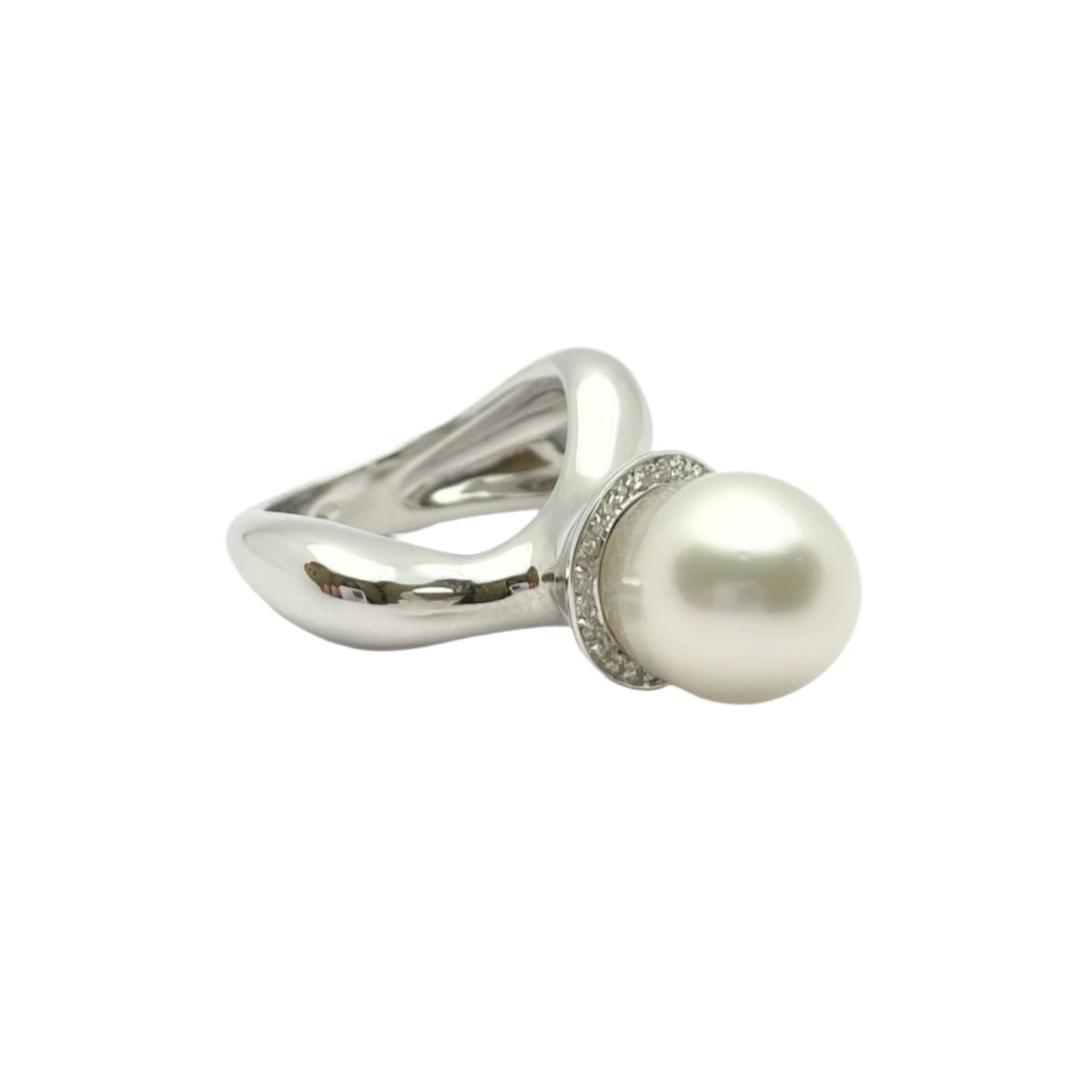 Bague en or blanc diamants et perle - Castafiore