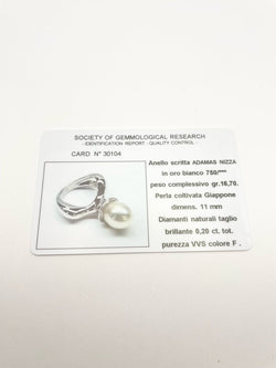 Bague en or blanc diamants et perle - Castafiore