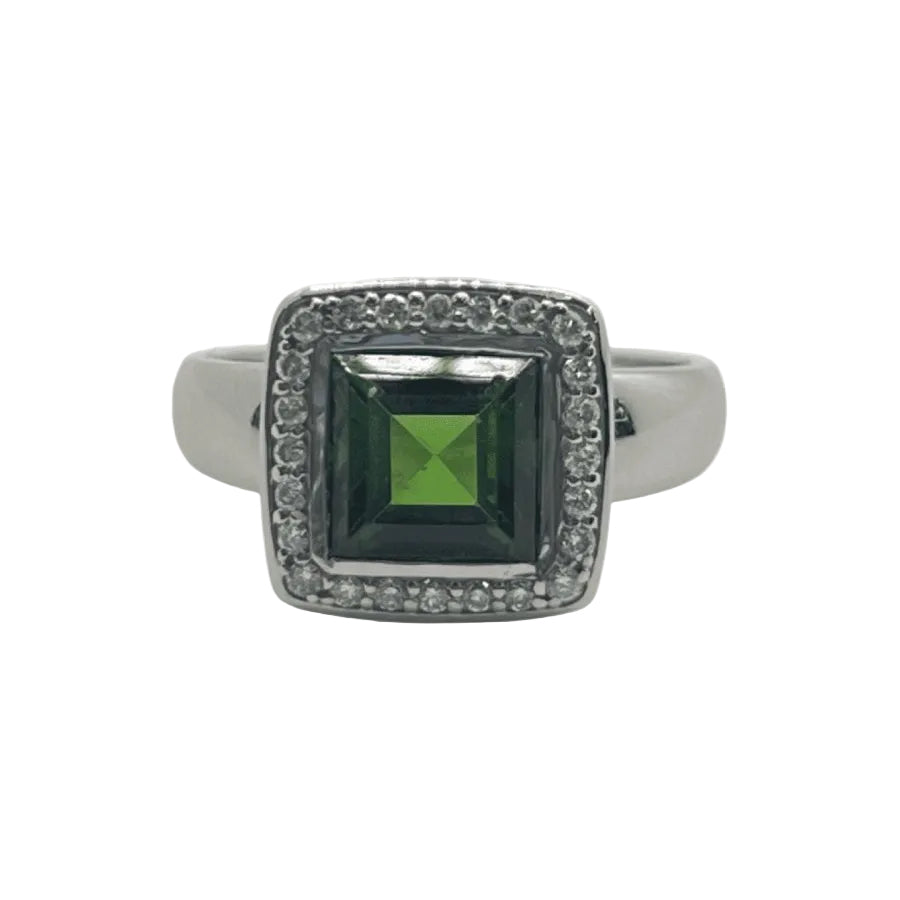 Bague en or blanc et tourmaline verte - Castafiore