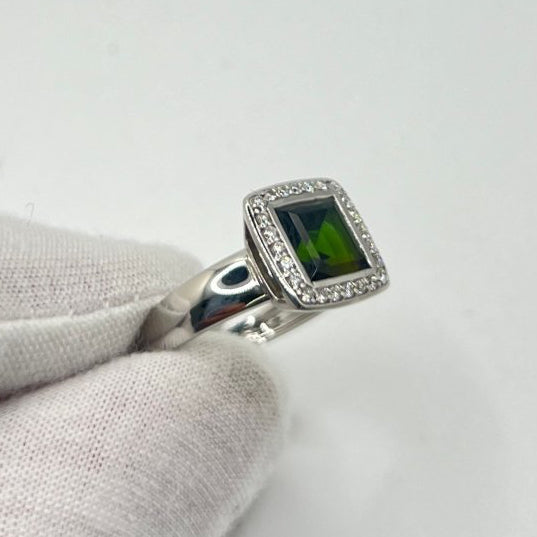 Bague en or blanc et tourmaline verte - Castafiore