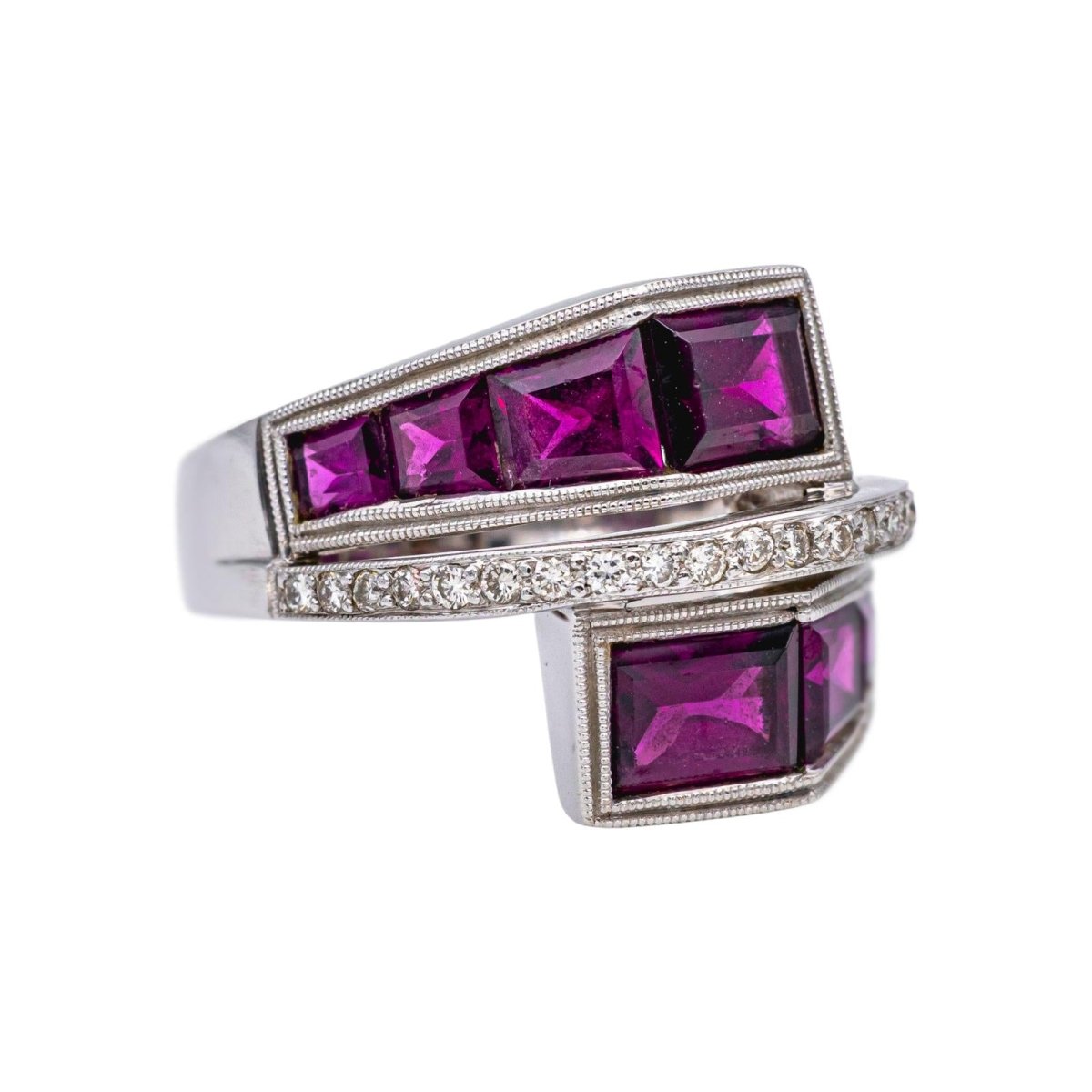 Bague en or blanc, grenats et diamants - Castafiore