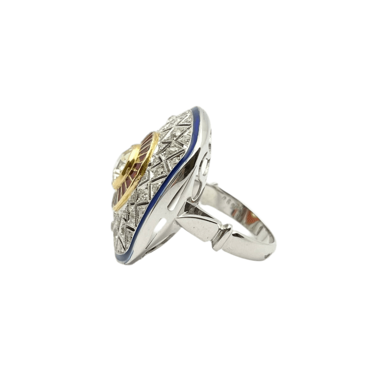 Bague en or blanc, or jaune, émail et diamants - Castafiore