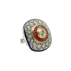 Bague en or blanc, or jaune, émail et diamants - Castafiore