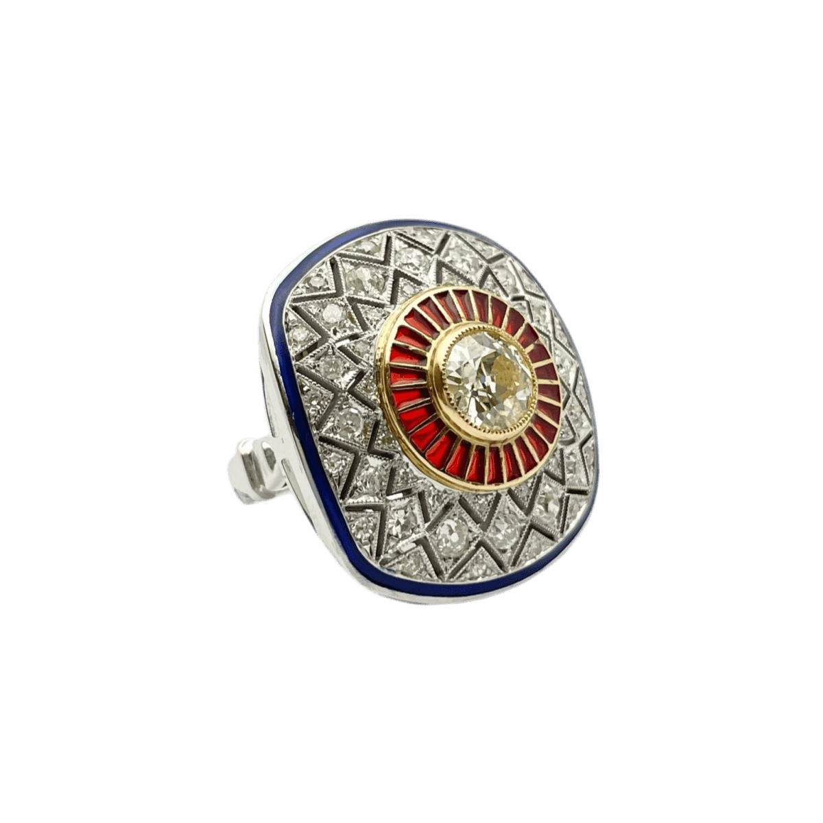 Bague en or blanc, or jaune, émail et diamants - Castafiore