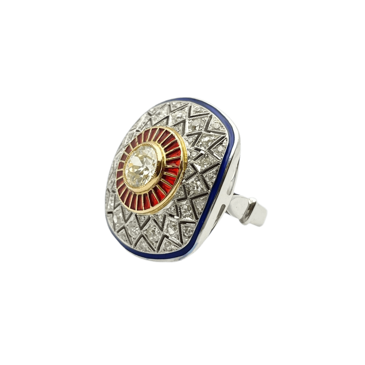 Bague en or blanc, or jaune, émail et diamants - Castafiore