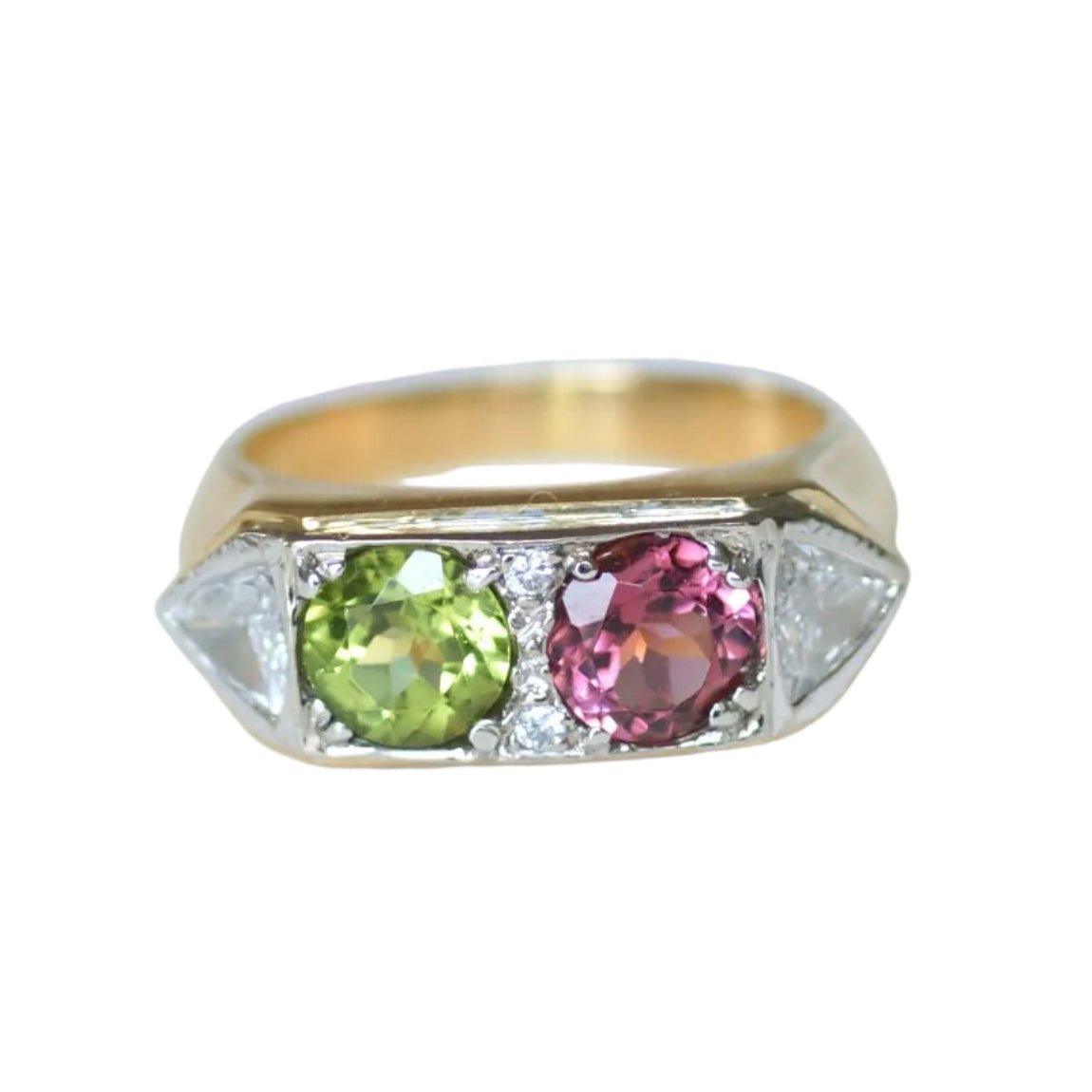 Bague en or blanc, or jaune, péridot, tourmaline et diamants - Castafiore