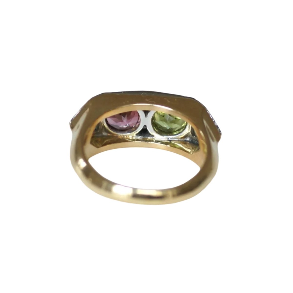 Bague en or blanc, or jaune, péridot, tourmaline et diamants - Castafiore