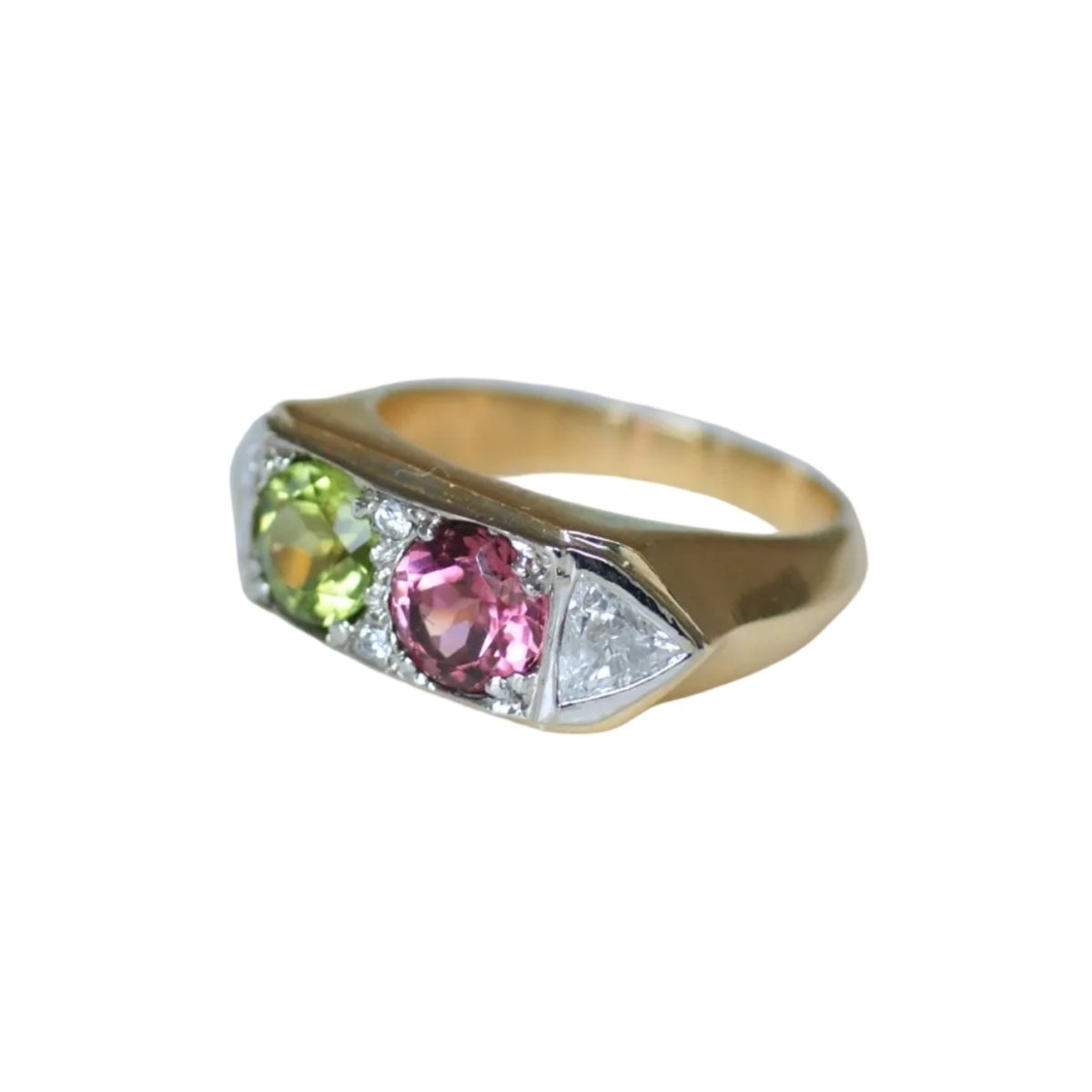 Bague en or blanc, or jaune, péridot, tourmaline et diamants - Castafiore