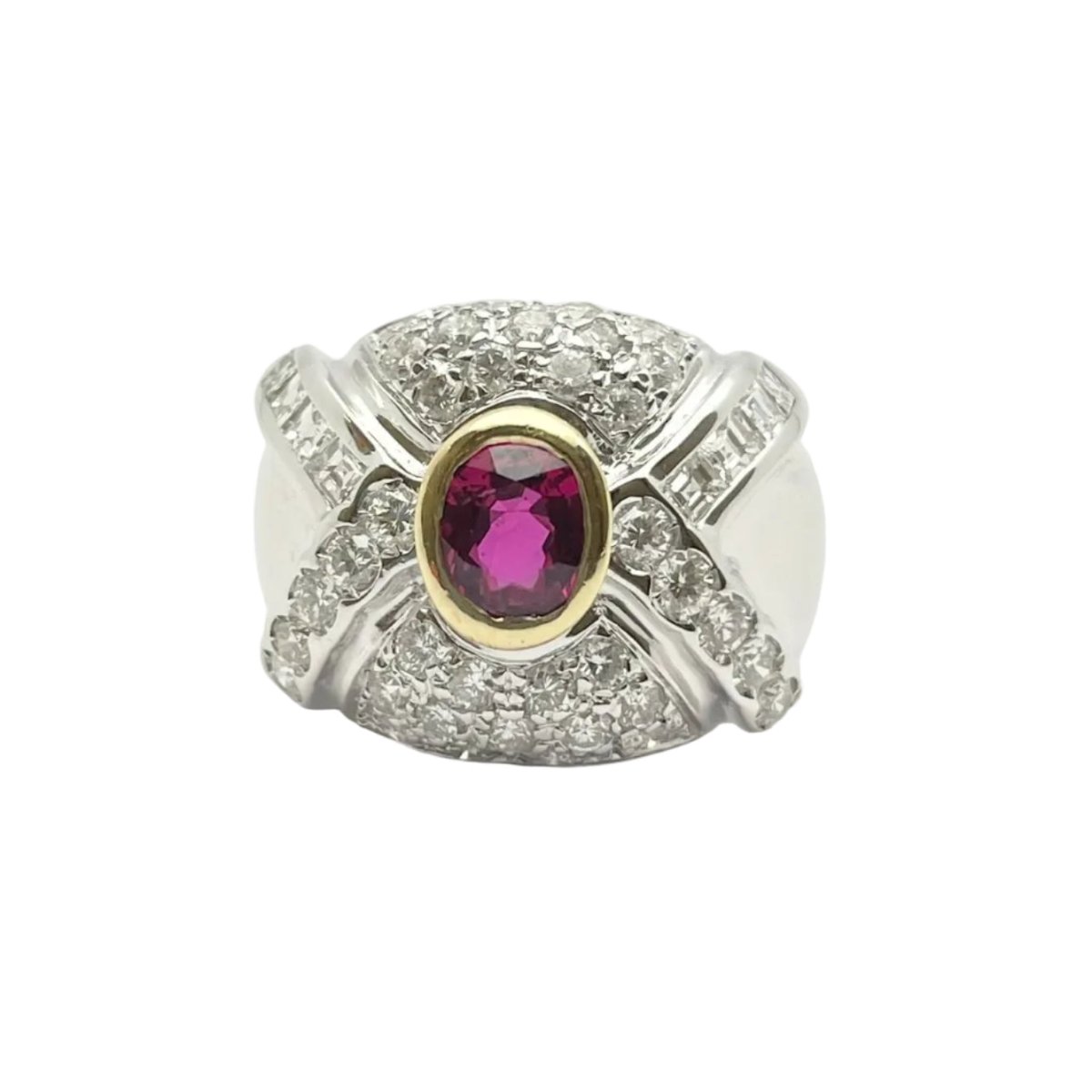 Bague en or blanc, or jaune, rubis et diamants - Castafiore