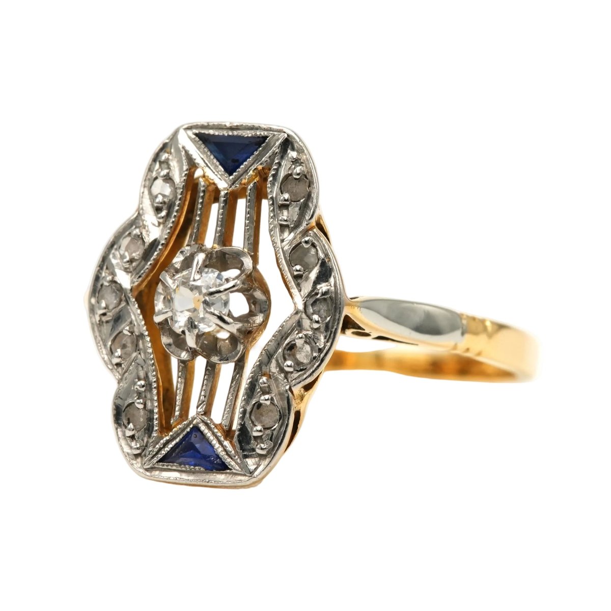 Bague en or blanc, or jaune, saphirs et diamants - Castafiore