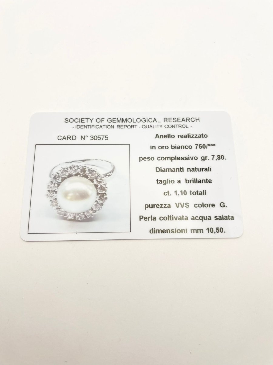 Bague en or blanc, perle de culture et diamants - Castafiore