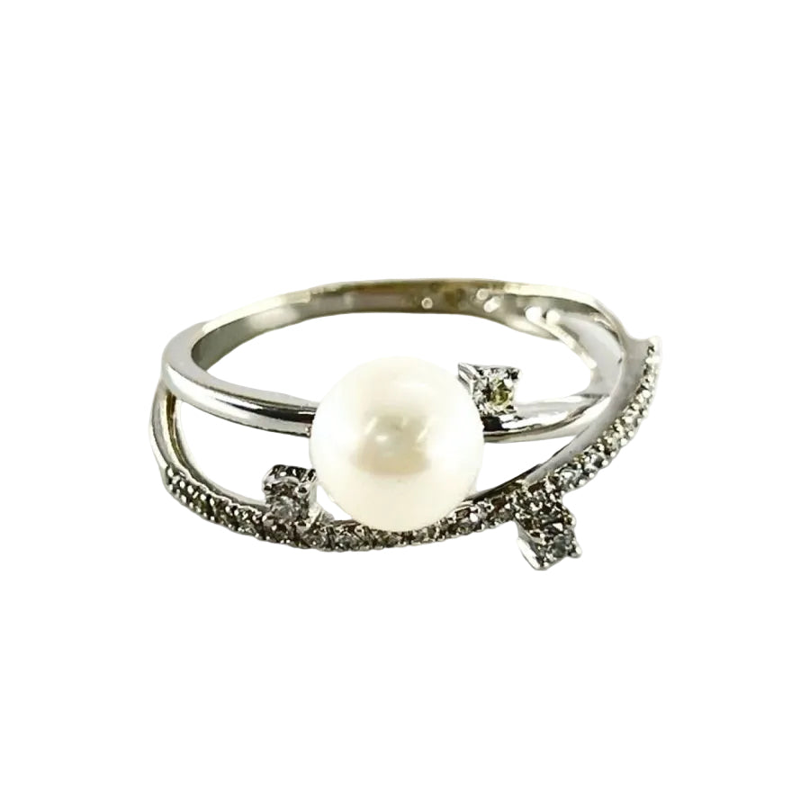 Bague en or blanc perle et diamants - Castafiore