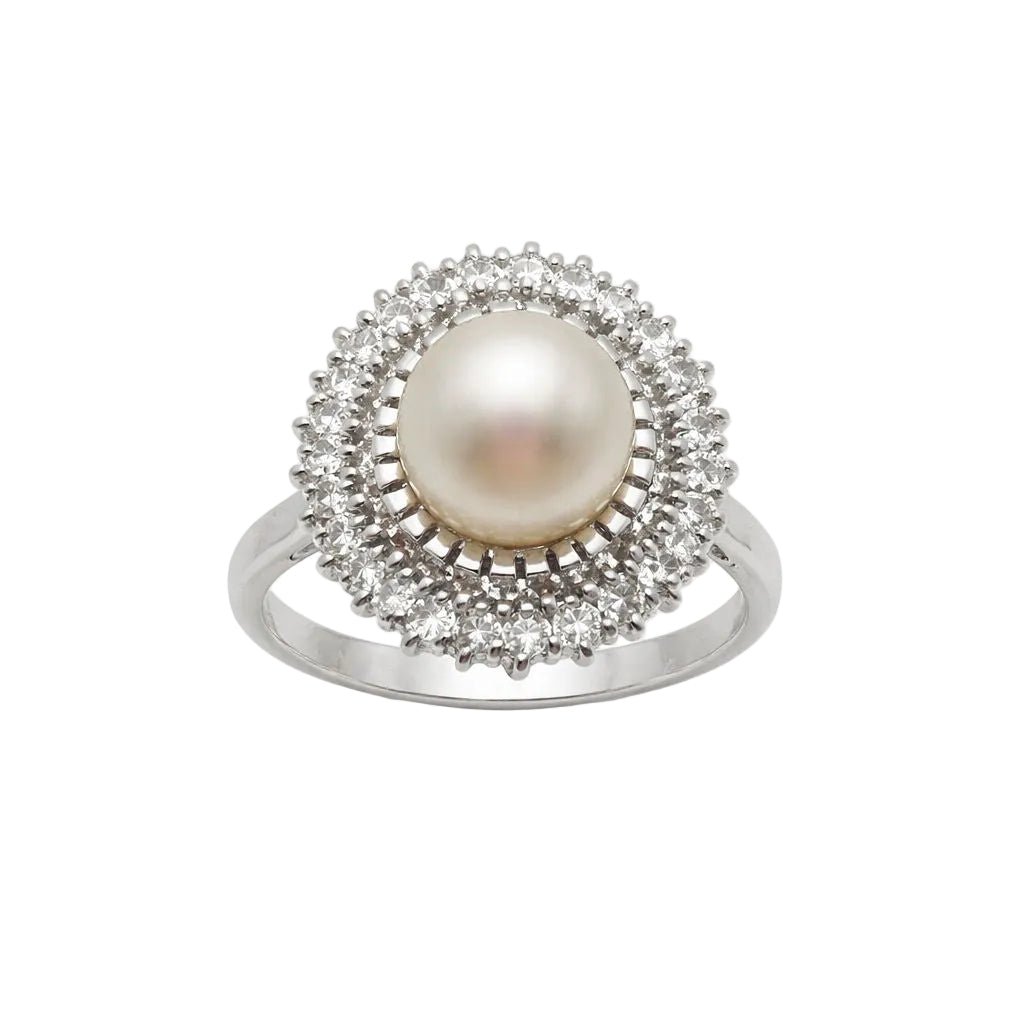 Bague en or blanc, perle et diamants - Castafiore