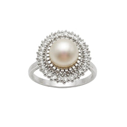 Bague en or blanc, perle et diamants - Castafiore