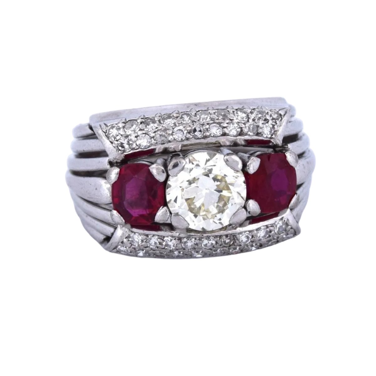 Bague en or blanc, rubis et diamants - Castafiore