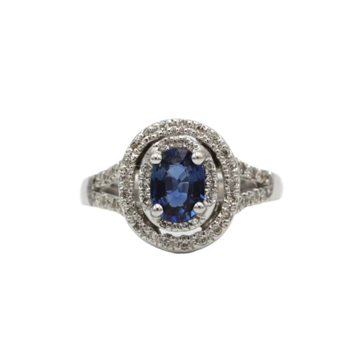 Bague en or blanc, saphir & diamants - Castafiore