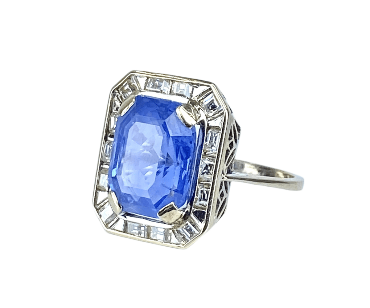 Bague en or blanc, saphir et diamants - Castafiore