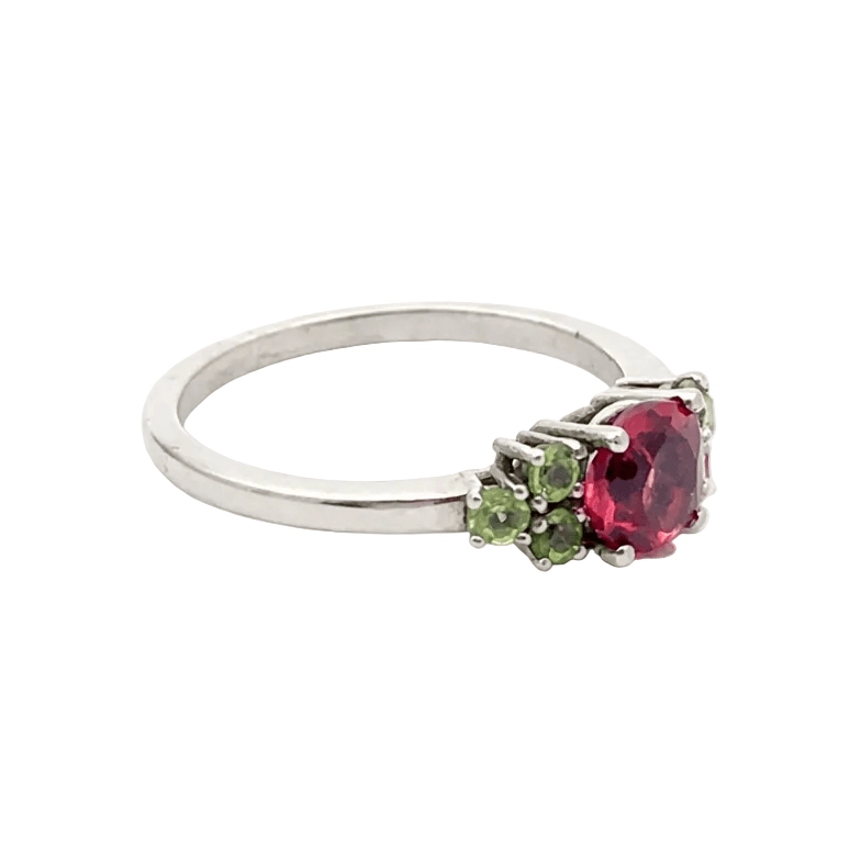 Bague en or blanc, tourmaline et péridots - Castafiore