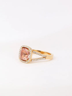 Bague en or, diamants et morganite taille coussin - Castafiore